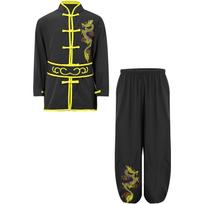 Unisex Kids Dragon Embroidery Kung Fu Suit Tai Chi Outfit Chinese Martial Arts Performance Costume 5-6 Years juoda