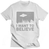 Stylish Unisex The X Files I Want To Believe Tshirt Crew Neck ONeck Cotton TShirt Alien UFO Area  Tee Shirt Apparel Merch S
