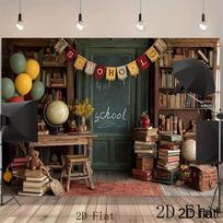 2D Flat Retro School Room Backdrop Vintage Book & Globe Photography Background 47.2x31.5inch/120*80cm