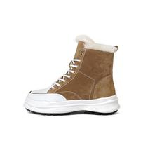 Leather and fur integrated snow boots, women's high top, thick sole, warm and thickened, casual and comfortable, fashionable large cotton shoes 34 kaštoninė