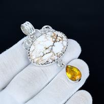Laukinio žirgo jaspiso pakabukas, rankų darbo papuošalai iš 925 sterlingų sidabro, citrino sidabro pakabukas, papuošalai moterims vakarėliui, kalėdiniai pakabukai 7.5 balta