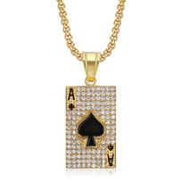 Gold Plated Diamond Studded Spades A Poker Pendant Necklace 2026 Fashion Trend Inlaid Zircon Men's Exquisite Gift Jewelry Necklace 60CM