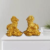 Feng Shui Kylin Statue Figurine for Wealth Home Desktop Decor Sculpture Gold 9x9.5cm