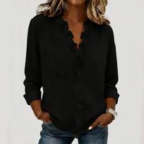 Women's Fashionable Color V Neck  Long Sleeved Shirt Casual Pullover Top L juoda