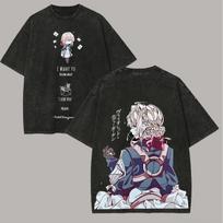 Violet Evergarden  I Love You  Vintage Washed Anime T-Shirt, Unisex Kyoto Animation Fan Streetwear Tee, 100% Cotton Casual Short Sleeve Top L