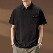 Vyriški polo marškinėliai trumpomis rankovėmis vasariniai su kišene didelio dydžio 8XL papildomo dydžio T-shirt užtrauktuku kvėpuojantys laisvi vyriški minkšti S juoda