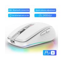 Belaidė žaidimų pelė 2,4 g su „Bluetooth“ suderinama 5,1 dviejų režimų 2400 dpi nutildymo kompiuterio pelė, skirta žaidimų biuro nešiojamam kompiuteriui Wireless+Bluetooth balta
