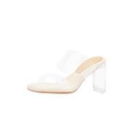 Krazing Pot PVC Mules Peep Toe Flip Flops Crystal High Heels Summer Jelly Shoes Size 44 Size 43 Women Luxury Sandals 34
