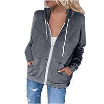 Hoodie For Women Lightweight Zip Up Jacket Plus Size Long Sleeve Hooded Sweatshirt Drawstring Slim Fit Basic Thin Coat M