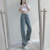 Women's High Waist Wide Leg Slim Jeans - Casual Loose Fit Straight Drape Pants M šviesiai mėlyna spalva