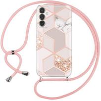 Case - Samsung - Galaxy M13/M23 5G - Shockproof - Practical Lanyard - Pink Marble Pattern rožinė