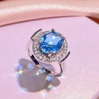 Silver High Quality Light Blue Zircon Ring Earring Necklace Three-Pcs Set For Ladies Wedding Party Birthday Jewelry Gift