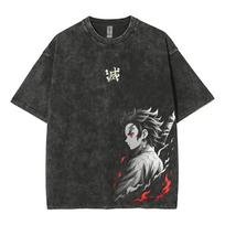 Demon Slayer Kamado Tanjiro Hinokami Kagura Vintage Washed Graphic T-Shirt, Unisex Oversized Streetwear, Anime Fan Gift L