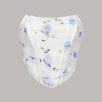White Floral Embroidered Mesh Corset Top Strapless Bustier Crop Top S mėlyna