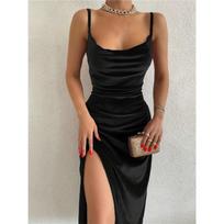 Sexy Slim Split Velvet Sling Party Dress Dress Female L juoda