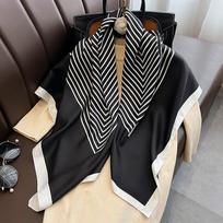 2024 m. šilkinė skara 90x90cm prabangaus prekės ženklo twill plaukų rašto galvos didelė skarelė hidžabo skara moterims bandana foulard šalikas apvyniojimas One Size black
