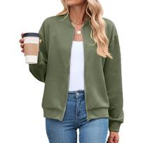 Women's Blue Textured Zip-Up Jacket with Multiple Color Options L armijos žalia spalva