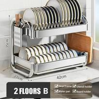 Dish Drying Rack Multifunctional Rustproof Big-capacity Bowl Storage Shelf Stainless Steel Multilayer Spacesaving Draining Shelf