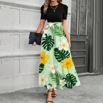 Short Sleeve Women's Dress Casual Flowy A-Line Midi Tshirt Dresses With Pockets Crewneck Vocation Boho Beach Sundress S