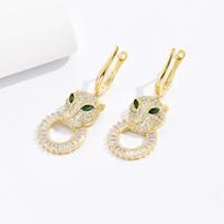 Creative, Personalized, Realistic Cheetah Earrings with Light Luxury and Slightly Inlaid Green Eyed Leopard Earrings auksas