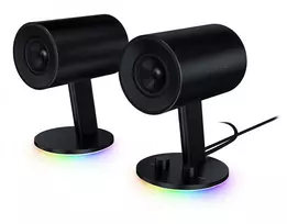 Kompiuterio kolonėlės Razer 2.0 kompiuterinės garsiakalbės su AUX ir USB, 3 colių stiklo pluošto garsiakalbiai, RGB apšvietimas, Nommo Chroma