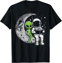 Astronaut Reading Book To Alien Moon Space Women Kids Men T-Shirt 4XL