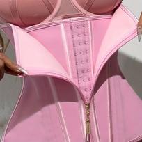 Pink Latex Waist Trainer Corset with Zipper and Hook Closure S rožinė