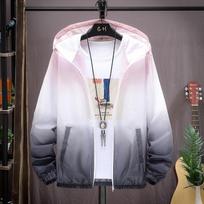 Trendy Gradient Print Hooded Windbreaker Jacket with UV Protection M