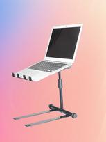 Foldable DJ Laptop and Mixer Stand with Adjustable Height and Rotating Capability Black Steel Tube Foldable