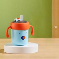Children's Milk Cup Graduated Straw Cup with Handle Learning Drink Cup 316 Stainless Steel Water Cup Household Use High-capacity mėlyna