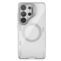 Nillkin Iceblade Prop Magnetic dėklas su kameros dangteliu ir stovu, suderinamas su MagSafe, skirtas Samsung Galaxy S26 Ultra – skaidri pilka