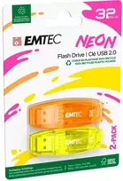 EMTEC USB atmintinė 32GB C410 USB 2.0 neoninių spalvų, 2 vnt. pakuotėje