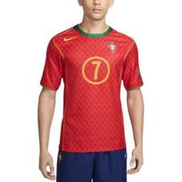 Nike 2004 Portugalijos namų 7 Figo logotipas apvalia kaklo iškirpte trumpomis rankovėmis futbolo marškinėliai EU M raudona