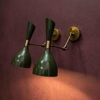 Mid Century Modern Brass Wall Sconce Pair Italian Diabolo Olivine Green Wall Light Adjustable Bedside Reading Lamp Style Decor