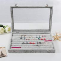Large ice gray velvet jewelry box with lid - ring box, necklace box, jewelry display case