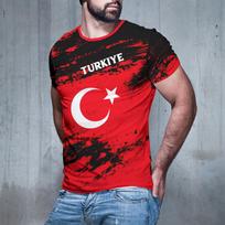Turkiško grafičių stiliaus marginti marškinėliai vyrams Su turkų vėliavos grafika Apvalia kaklo iškirpte Unisex Kvėpuojantis Sportinis Laisvalaikio Trumpomis Rankovėmis Viršus 2XL