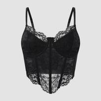 Raudonas nėriniuotas korseto viršus su plonais petnešėlėmis, saldus Bustier crop top S juoda