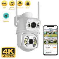 8MP 4K PTZ Wifi kamera su dvigubu objektyvu su dvigubu ekranu Ai Human Detect automatinio sekimo belaidė lauko stebėjimo kamera ICSee programa 4MP NO CARD
