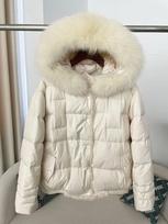 OFTBUY Winter Women Coat Real Natural Fox Fur Collar Thick Warm Jacket Casual White Duck Down Hooded New Outwears Streetwears M smėlis