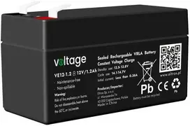 Voltage AGM įtampa 12V 1.2Ah VE12-1.2 baterija (eksploatavimo trukmė 6-9 metai)