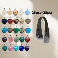 50 vnt. Mišrios spalvos kristalinių širdelių pakabukų rinkinys su juodu odiniu kaklo papuoalu - papuošalų gamybai DIY, Ideali kasdienė dovana 25 pendants + 25 necklaces