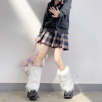 Calfskin Imitation Mink Plush Y2K Leg Warmers Faux Leather Buckle Warm Mid Calf Sock Covers for JK Fashion  Christmas Party One Size