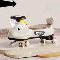 Anti-Tip Twist Ride on Car for Toddler 1-3 LED Light 360° Silent Wheels Sturdy Swivel Design for Indoor Play First Birthday Gift chaki