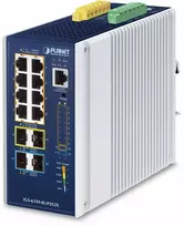 Šakotuvas Komutatorius Planet IP30 DIN bėgelio pramoninis L3 valdomas gigabito Ethernet (10/100/1000) PoE palaikymas mėlyna, pilka