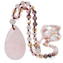 Elegant Hand-Knotted Pink Crystal Water Drop Necklace for Women – Long Style with High-End Feel
