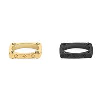 Louis Vuitton Floral Pattern Engraved Fashion Metal Ring Unisex rings Black Gold M00690 M