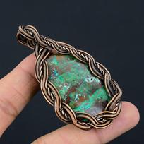 Azurito malachito brangakmenio varinės vielos apvyniojimas rankų darbo pakabukų papuošalai, dovana jai 3.03 Inches žalia