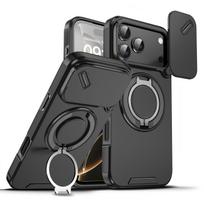 Magnetinis žiedinis stovas, slankiojantis kameros dėklas iPhone 17 Air 16 15 14 13 12 11 Pro Max Plus 16E, skirtas Magsafe, atsparus smūgiams, tvirtas viršelis iPhone 13 Pro juoda