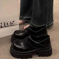 Black two-wear loafer small leather shoes for women's 2025 spring new British style retro muffin bottom bag head casual single shoes 35 juoda