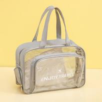 Wet And Dry Separation Fitness Wash Bag Waterproof Travel Bag Swimming Storage Bag Pu Handheld Portable Cosmetic Bag pilka spalva
